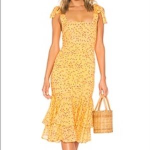 Lovers + Friends Yellow Floral MIDI Dress